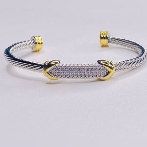 SILVER GOLD & PAVE CRYSTAL BANGLE